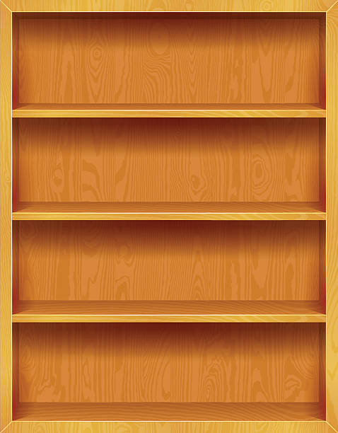 3d high-detailed vector illustration of wooden bookshelf background that could be used for application interfaces.  Wood texture is plane and is found in the clipping mask. Image contains transparency effects in shadows and form shaping. 10 EPS